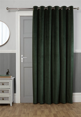 Clever velvet lined pencil pleat single door curtain in bottle green,  bottle green, So'home