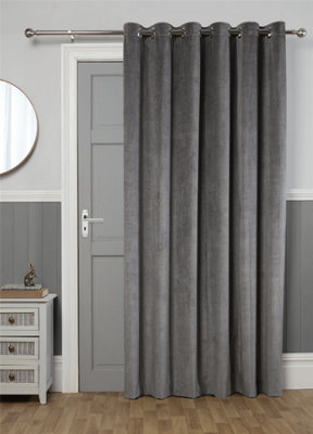 Sundour Abington Thermally Lined Velvet Eyelet Door Curtain Slate Grey 66x84"