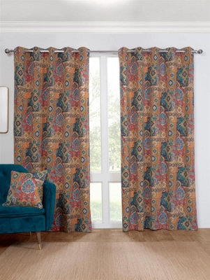 Homescapes grigio e argento modellato tenda coppia, moderno, motivo azteco, Grey and Silver, Curtain Pair 66x90