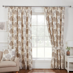 Sundour Coppice Light Filtering Pencil Pleat Curtains Beige 46x54" Fully Lined Ready Made Curtain Pair