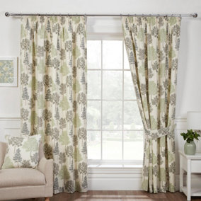 Sundour Coppice Light Filtering Pencil Pleat Curtains Green 46x54" Fully Lined Ready Made