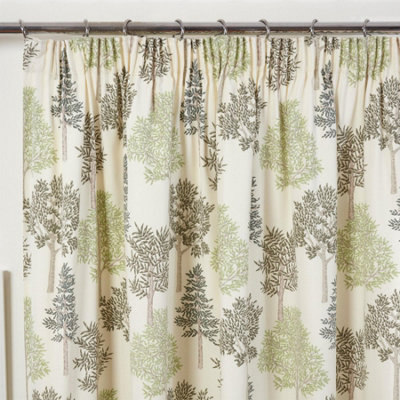 Sundour Coppice Light Filtering Pencil Pleat Curtains Green 90x54" Fully Lined Ready Made Curtain Pair