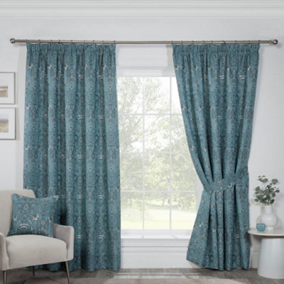 Sundour Kyoto Fully Lined Pencil Pleat Curtains Blue 46x90" Ready Made ...