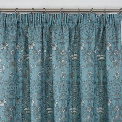 Sundour Kyoto Fully Lined Pencil Pleat Curtains Blue 66x90" Ready Made Curtain Pair