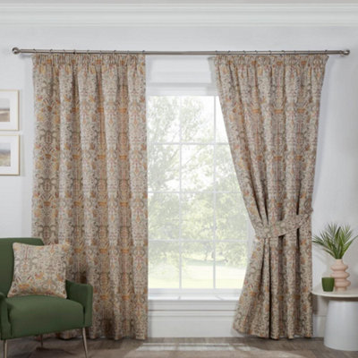 Sundour Kyoto Fully Lined Pencil Pleat Curtains Natural 66x90" Ready Made Curtain Pair