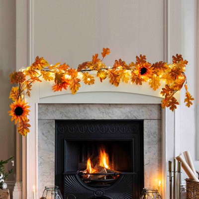 Sunflower Autumn Garland with Lights for Thanksgiving Decoration 180 cm