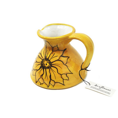 Sunflower Hand Painted Ceramic Yellow Kitchen Dining Flat Based Pourer Jug (H) 14cm