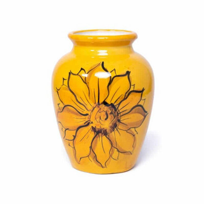Sunflower Hand Painted Ceramic Yellow Kitchen Dining Large Vase (H) 28cm