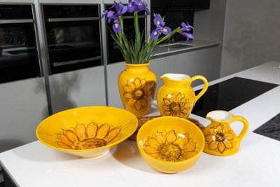 Sunflower Hand Painted Ceramic Yellow Kitchen Dining Small Pourer Pitcher Jug (H) 12cm