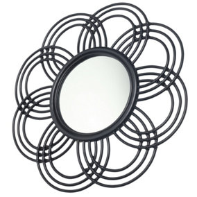 Sunflower Large Rattan Mirror in Black (H)79cm x (W)79cm