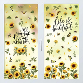 Sunflowers Watercolour with Butterflies and Bees Spring Window Clings