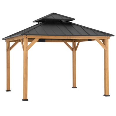 Sunjoy Outdoor Cedar Wood Gazebo-3.3m x 3.3m Anthracite