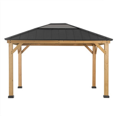 SUNJOY Outdoor Cedar Wood Gazebo BRURI - 393cm x 335cm, Anthracite