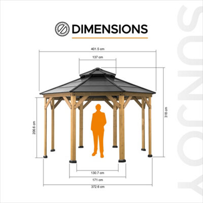 SUNJOY Outdoor Cedar Wood Gazebo EGGI - 395cm x 395cm, Anthracite