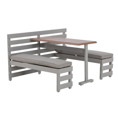 SUNJOY Outdoor Picnic Table Dining Bench Set with Removable Cushions and Metal Railing