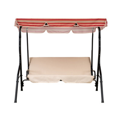 Sunjoy Tan and Red Striped Covered 2-Seat Swing with Tilt Canopy