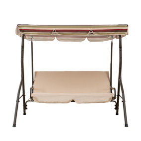 Sunjoy Tan Striped Covered 2-Seat Swing with Tilt Canopy
