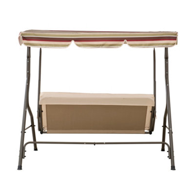 Sunjoy Tan Striped Covered 2-Seat Swing with Tilt Canopy