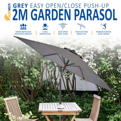 SUNMER 2M Push-up Garden Parasol Grey
