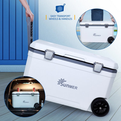 SUNMER 70L Wheeled Cooler Box - PU Foam Insulated Ice Chest with ...