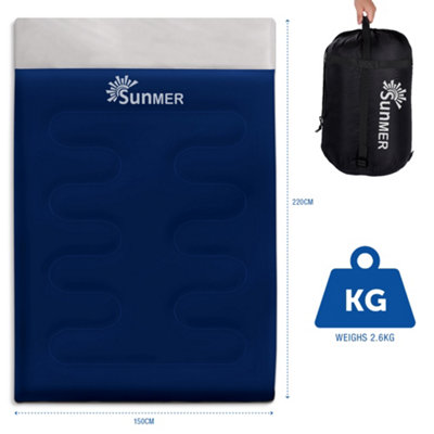 SUNMER Double Sleeping Bag - Slip into 2 Single - 4 Season 300 gsm - Navy - 7
