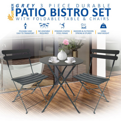 SUNMER Garden Bistro Table & Chairs Set - Grey