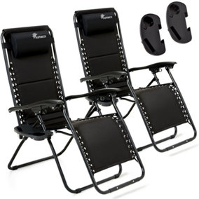SUNMER Padded Reclining Sun Lounger Garden Chair Recliner - Black - Set of 2
