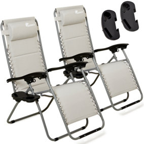 SUNMER Padded Reclining Sun Lounger Recliner Chair - Grey - Set of 2
