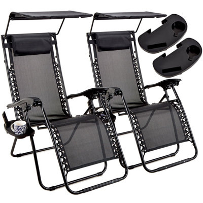 SUNMER Reclining Sun Lounger Garden Chair Recliner With Canopy Black