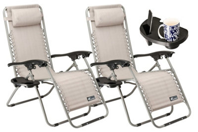 SUNMER Reclining Sun Lounger Garden Chair Recliner With Cup Holder - Grey - Set of 2