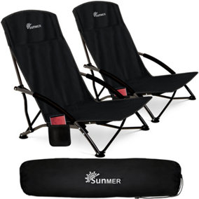 SUNMER Set of 2 Foldable Beach Chair with Side Pocket - Black