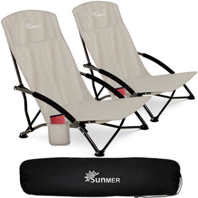 SUNMER Set of 2 Foldable Beach Chair with Side Pocket - Grey