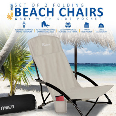 SUNMER Set of 2 Foldable Beach Chair with Side Pocket - Grey