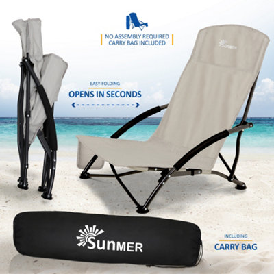 SUNMER Set of 2 Foldable Beach Chair with Side Pocket - Grey