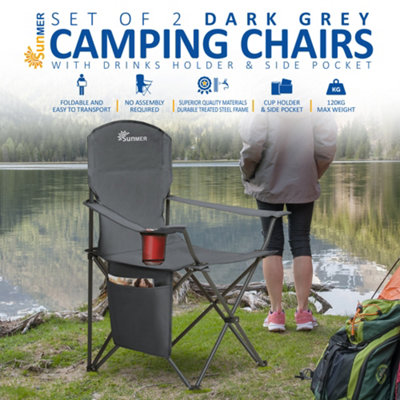 SUNMER Set of 2 Folding Camping Chairs - Dark Grey