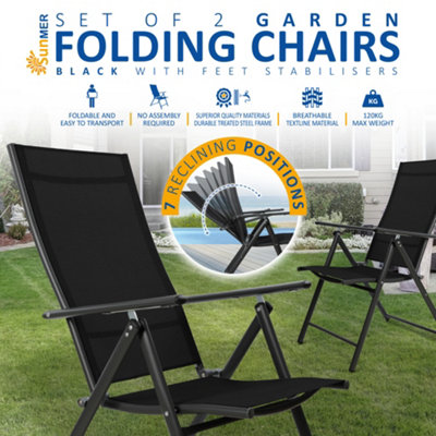 SUNMER Set of 2 Folding Garden Chairs with 7 Seating Positions - Black