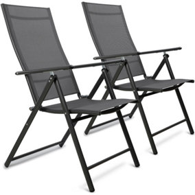 SUNMER Set of 2 Folding Garden Chairs with 7 Seating Positions - Grey