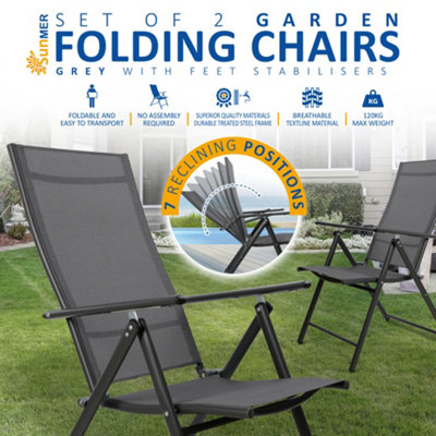 SUNMER Set of 2 Folding Garden Chairs with 7 Seating Positions - Grey