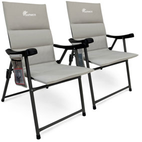 SUNMER Set of 2 Padded Folding Garden Chairs with Side Pocket - Grey
