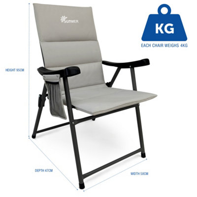 SUNMER Set of 2 Padded Folding Garden Chairs with Side Pocket Grey