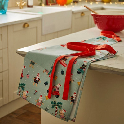 Sunny Santa Festive Graphic Print 100% Cotton Apron