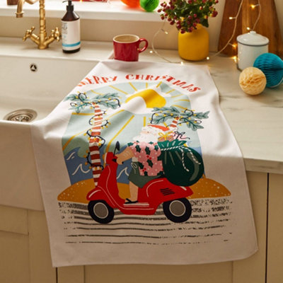 Sunny Santa Festive Graphic Print 100% Cotton Tea Towel Price Comparisons | Compare The Build