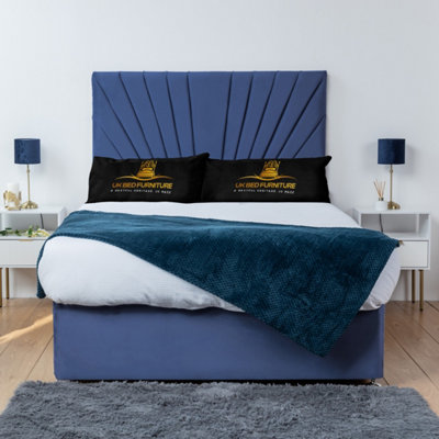 Sunrise Blue Plush Divan Bed Base With 26 Inch Headboard - No Storage