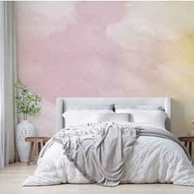 Sunrise Pink & Yellow Watercolour Gradient Wallpaper Mural - Peel & Stick Wallpaper - Size Medium (400 x 250 cm)