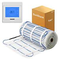 SunStone 1m² Electric Underfloor Heating PVC Sticky Mat with White Touch Thermostat