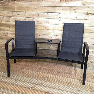 Suntime Havana Black Duo Love Seat Tete a Tete Garden Bench