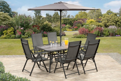 Suntime Santos Textelene 6 Seat Charcoal Dining Set with Wood Effect Table