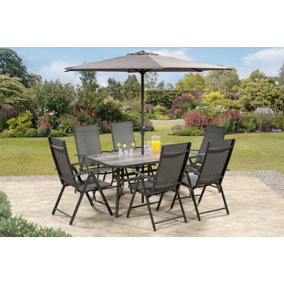 Suntime Santos Textelene 6 Seat Charcoal Dining Set with Wood Effect Table