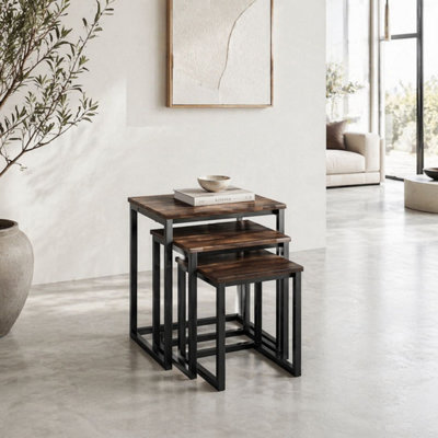 Supa Metal Rustic Brown Set of 3 C-Shaped Nesting Side Tables with ...