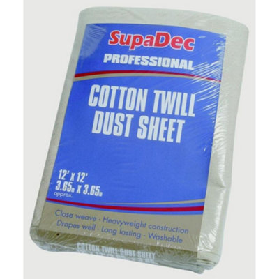 SupaDec Heavy Duty Cotton Twill Dust Sheet 12ft x 12ft - Washable ...